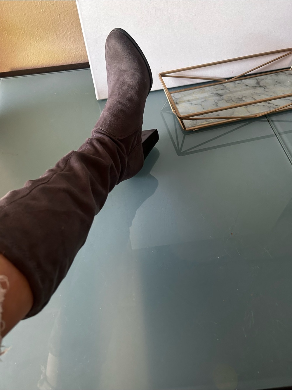 Knee High suede pull on stretch boots Grey Size 7.5 or 8 / 38 EU Boden - Picture 10 of 16
